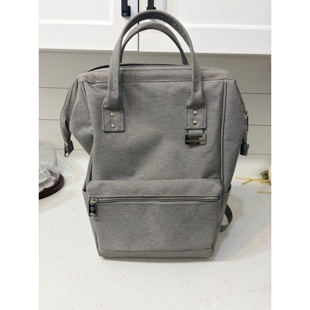 SwissGear Large Gray Diaper Backpack Bag Striped, Pockets, Zipper, 6616